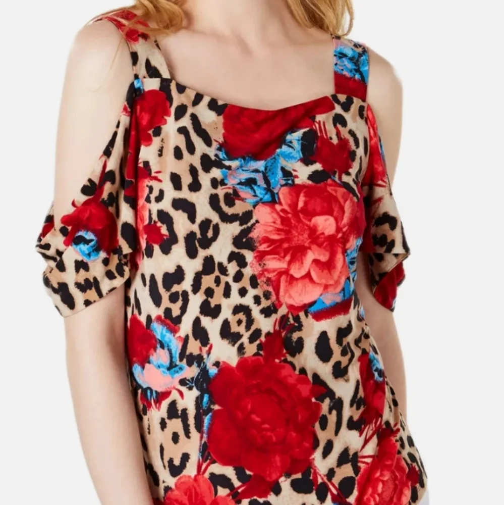 INC Leopard High Status. Cold Shoulder, Animal, Floral Print Top, L, XLa… - Picture 2 of 11